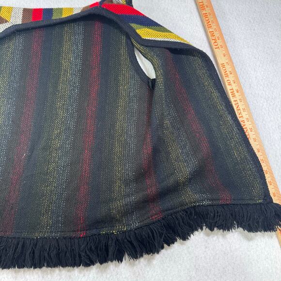 Vintage Sears Sweater Color Stripe Knit Fringe Knit Vest 60s 70s Brady Bunch - Picture 9 of 14